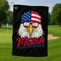 Funny Merica Eagle USA American Flag Golf Towel thumb 1