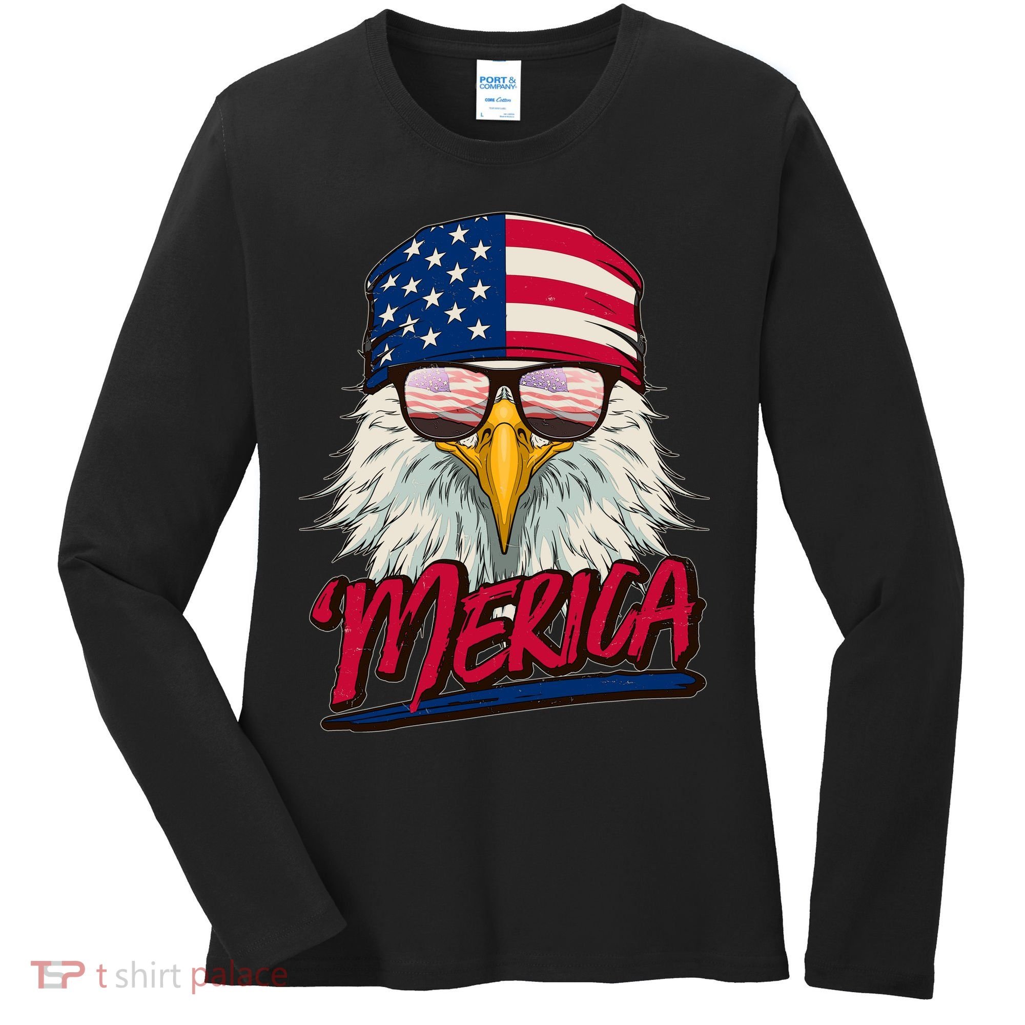 Funny Merica Eagle USA American Flag Women's Long Sleeve Shirt