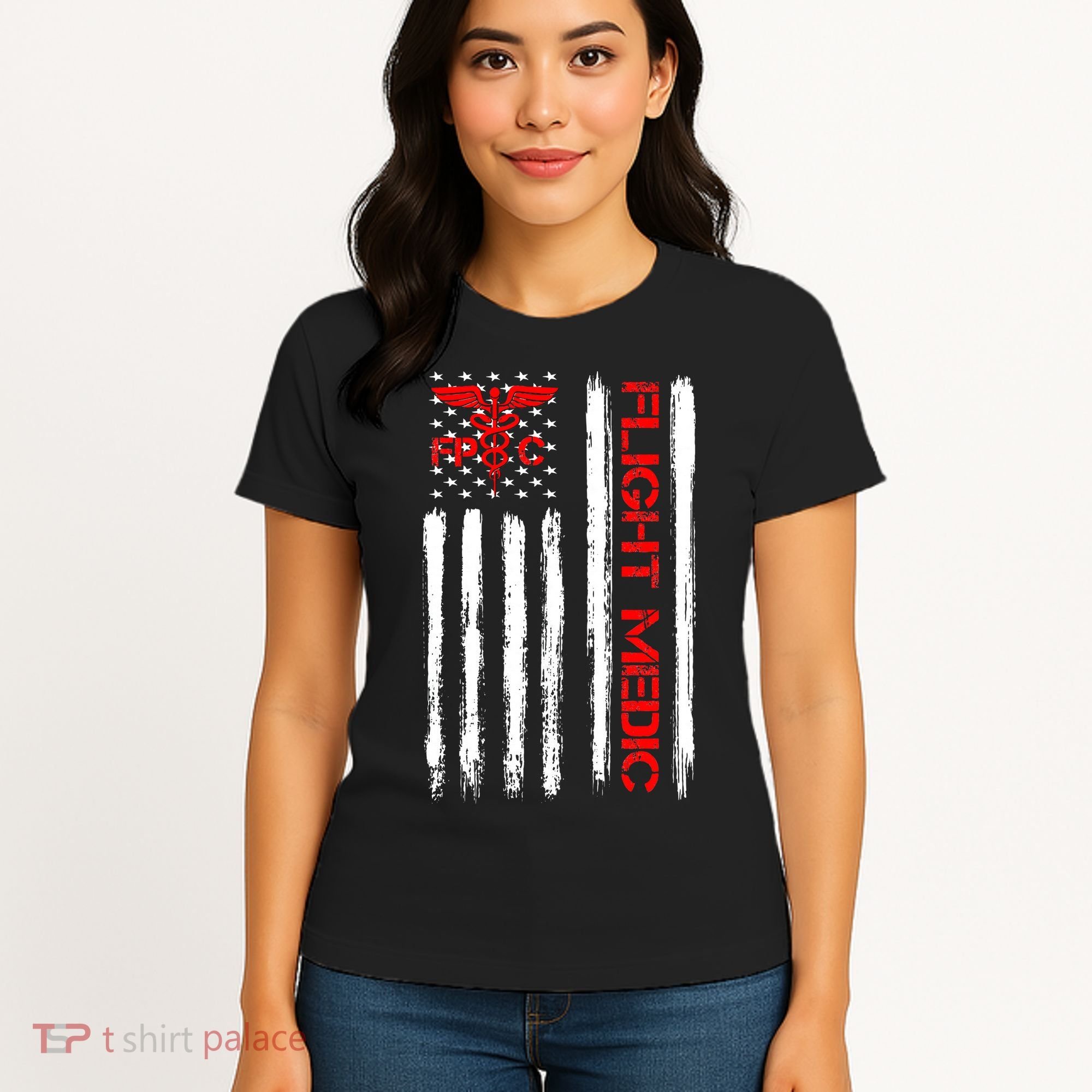 Flight Medic EMS EMT Nurse Paramedic US American Flag Gift Women's T-Shirt