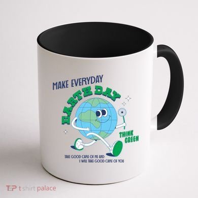 Funny Make Everyday Earth Day Think Green Cartoon Earth Coffee Mug back
