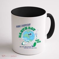 Funny Make Everyday Earth Day Think Green Cartoon Earth Coffee Mug thumb 1