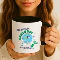 Funny Make Everyday Earth Day Think Green Cartoon Earth Coffee Mug thumb 3