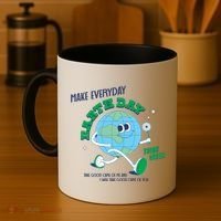 Funny Make Everyday Earth Day Think Green Cartoon Earth Coffee Mug thumb 4