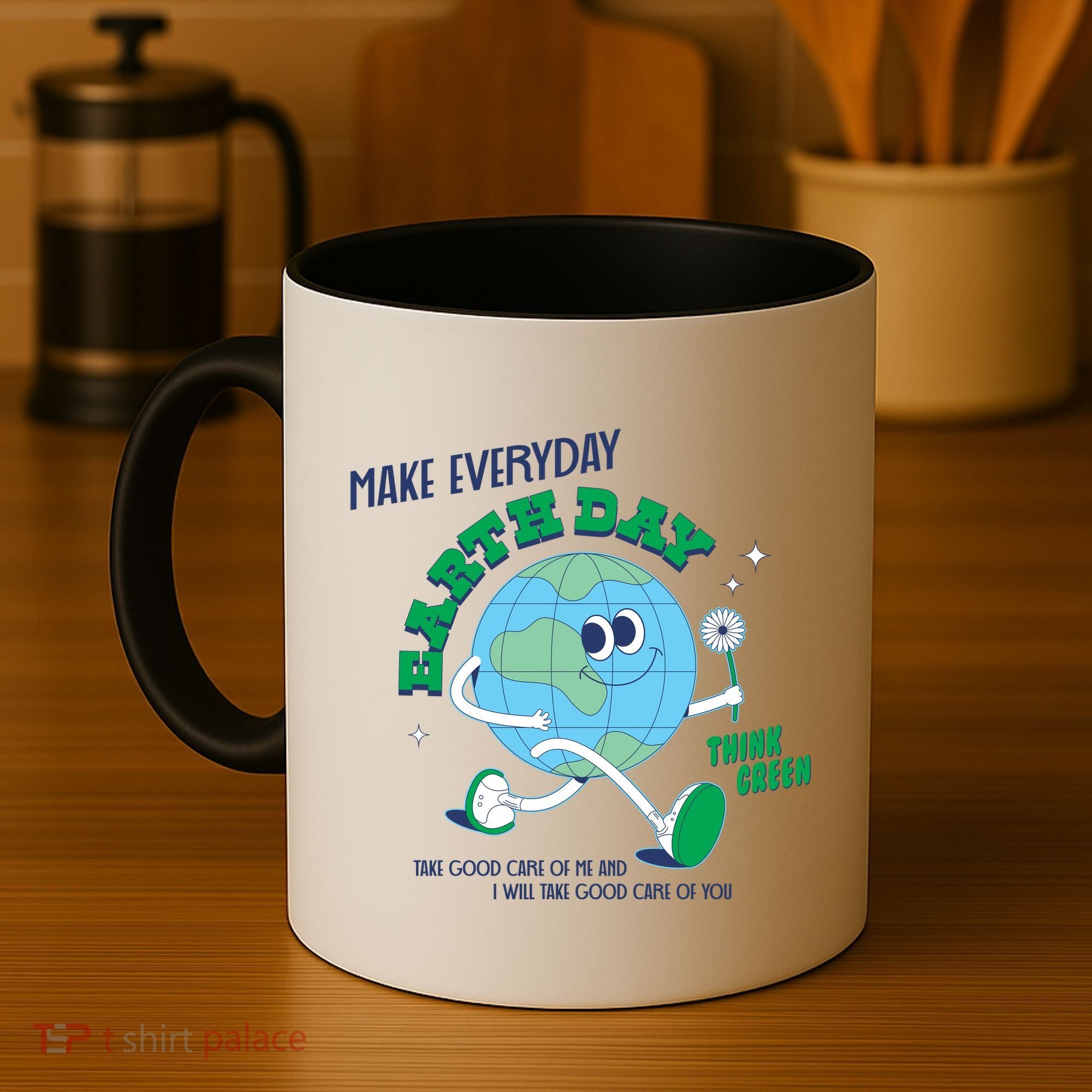 Funny Make Everyday Earth Day Think Green Cartoon Earth Coffee Mug
