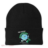 Funny Make Everyday Earth Day Think Green Cartoon Earth Beanie thumb 0