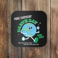 Funny Make Everyday Earth Day Think Green Cartoon Earth Coaster thumb 0