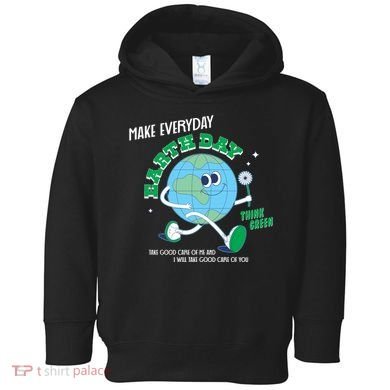 Funny Make Everyday Earth Day Think Green Cartoon Earth Toddler Hoodie