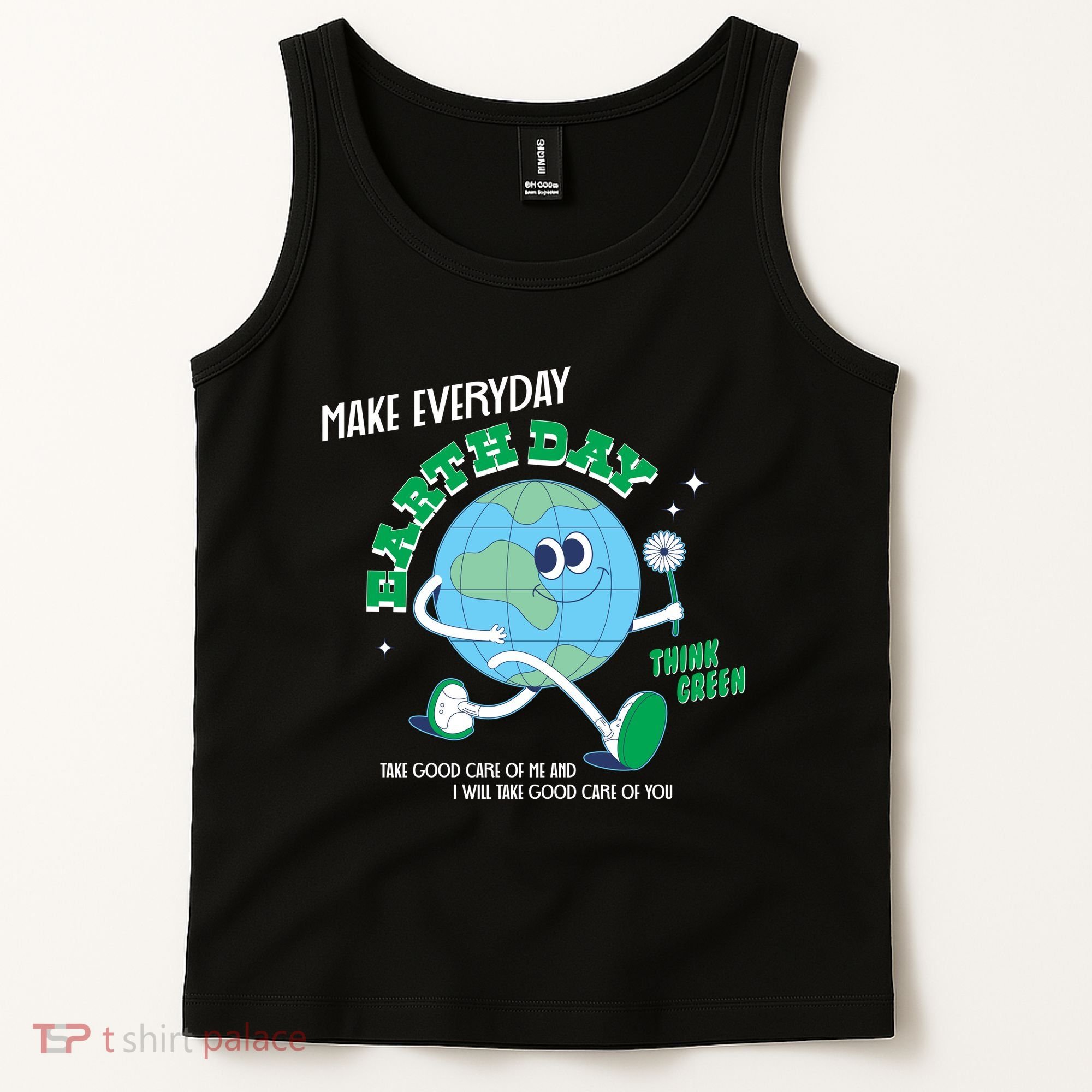 Funny Make Everyday Earth Day Think Green Cartoon Earth Tank Top