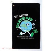 Funny Make Everyday Earth Day Think Green Cartoon Earth Golf Towel thumb 0