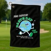 Funny Make Everyday Earth Day Think Green Cartoon Earth Golf Towel thumb 1