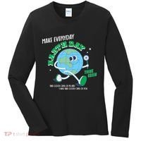 Funny Make Everyday Earth Day Think Green Cartoon Earth Women's Long Sleeve Shirt thumb 0