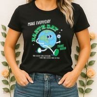 Funny Make Everyday Earth Day Think Green Cartoon Earth Women's T-Shirt thumb 2