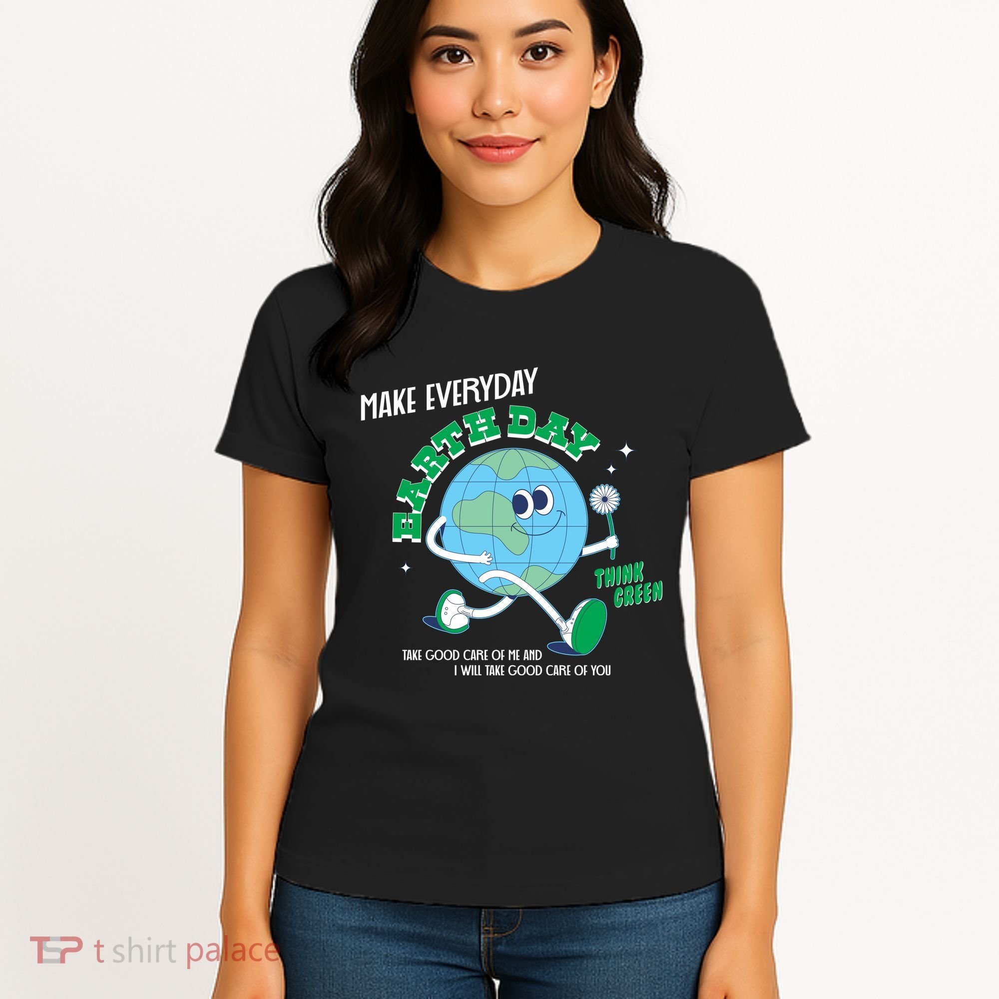 Funny Make Everyday Earth Day Think Green Cartoon Earth Women's T-Shirt