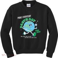 Funny Make Everyday Earth Day Think Green Cartoon Earth Kids Sweatshirt thumb 0