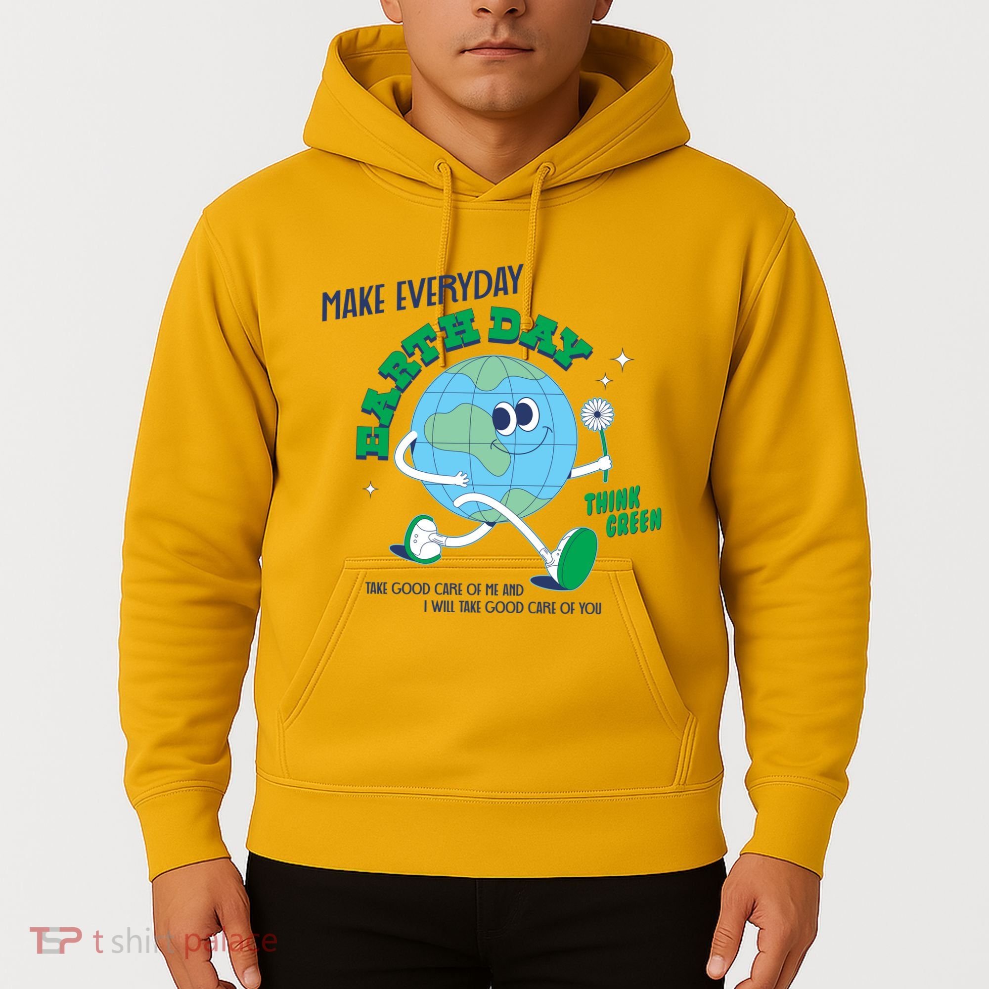 Funny Make Everyday Earth Day Think Green Cartoon Earth Hoodie