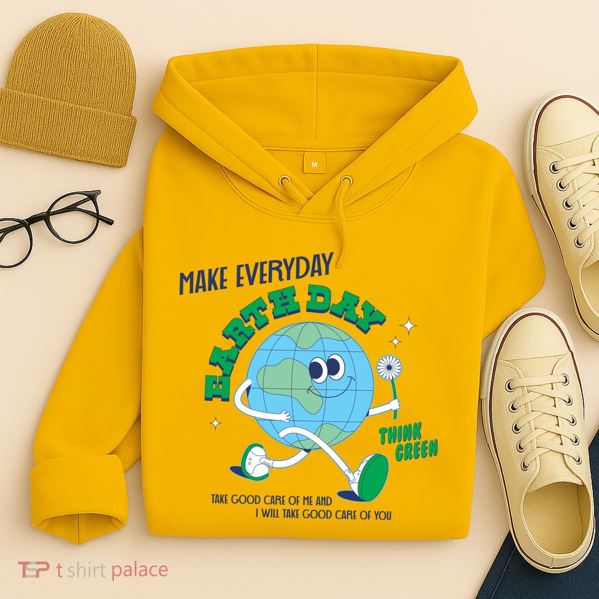Funny Make Everyday Earth Day Think Green Cartoon Earth Hoodie