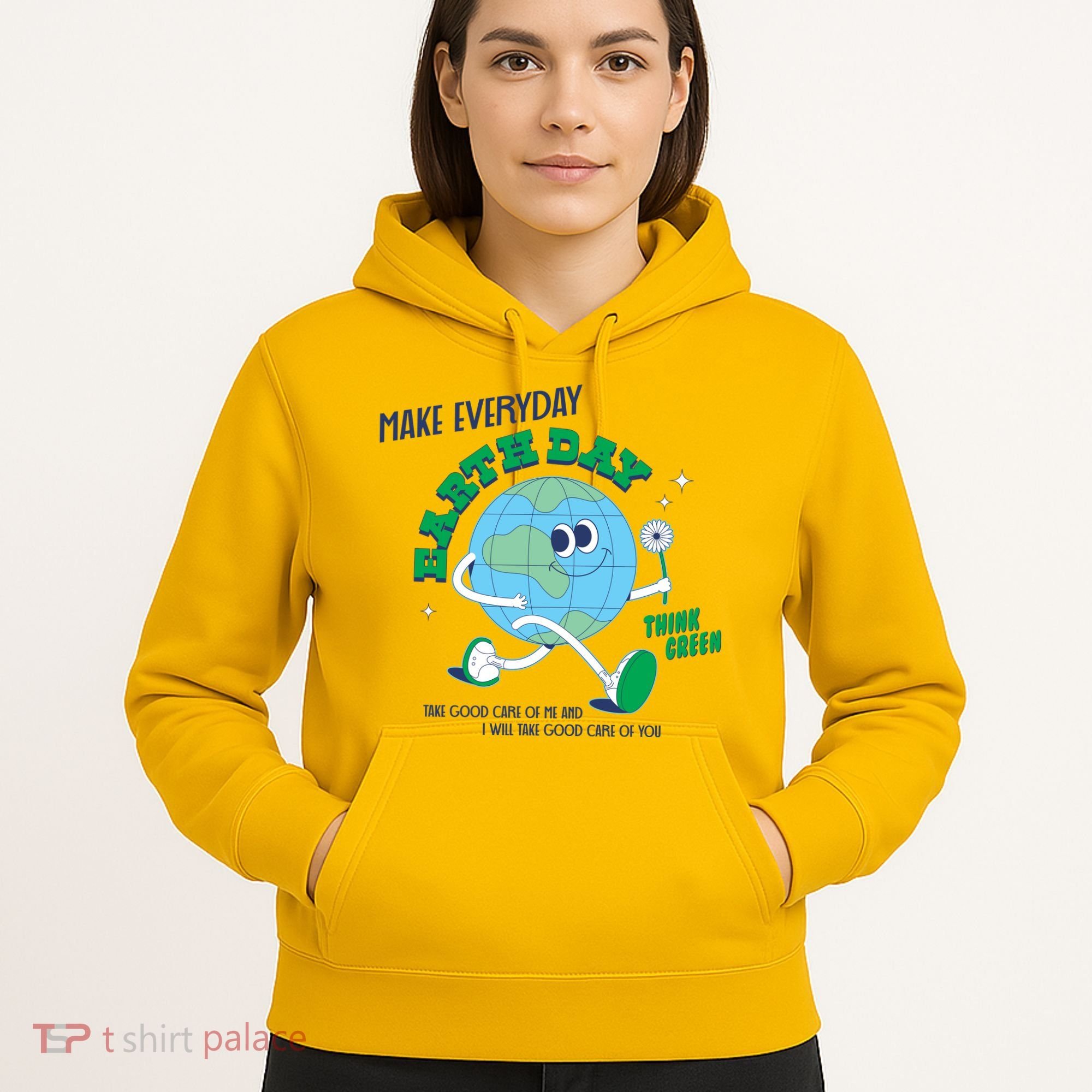 Funny Make Everyday Earth Day Think Green Cartoon Earth Hoodie