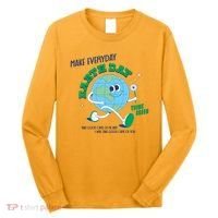 Funny Make Everyday Earth Day Think Green Cartoon Earth Long Sleeve Shirt thumb 0