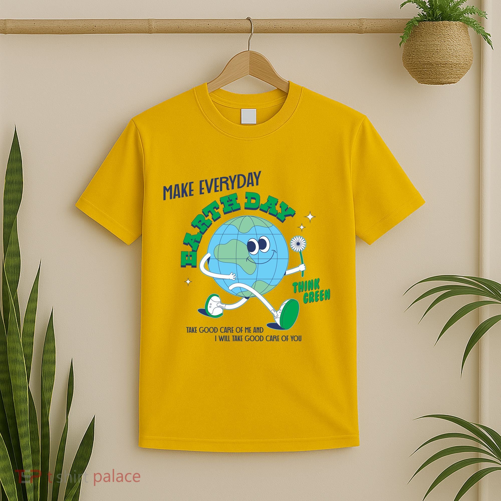 Funny Make Everyday Earth Day Think Green Cartoon Earth T-Shirt