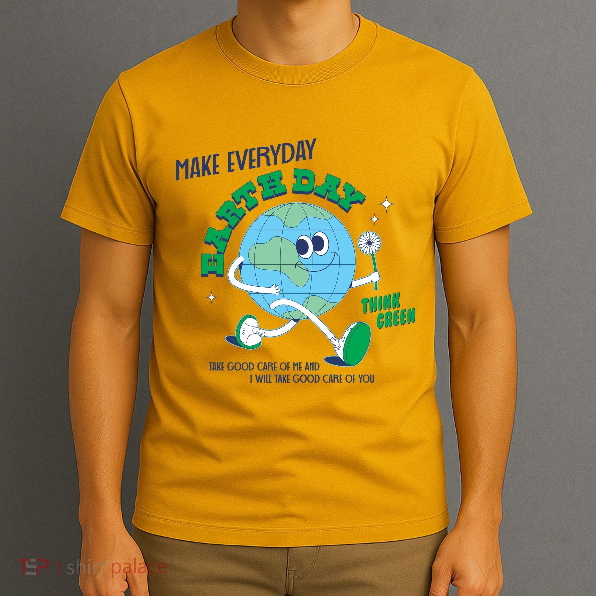 Funny Make Everyday Earth Day Think Green Cartoon Earth T-Shirt