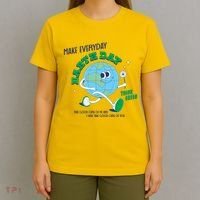Funny Make Everyday Earth Day Think Green Cartoon Earth T-Shirt thumb 4