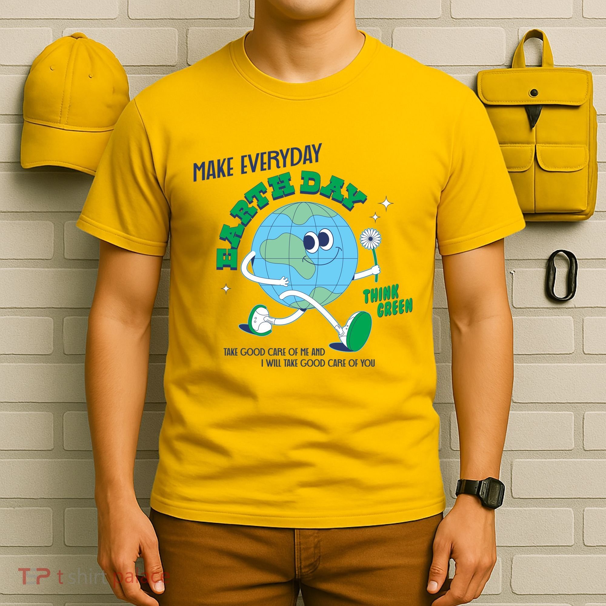 Funny Make Everyday Earth Day Think Green Cartoon Earth T-Shirt