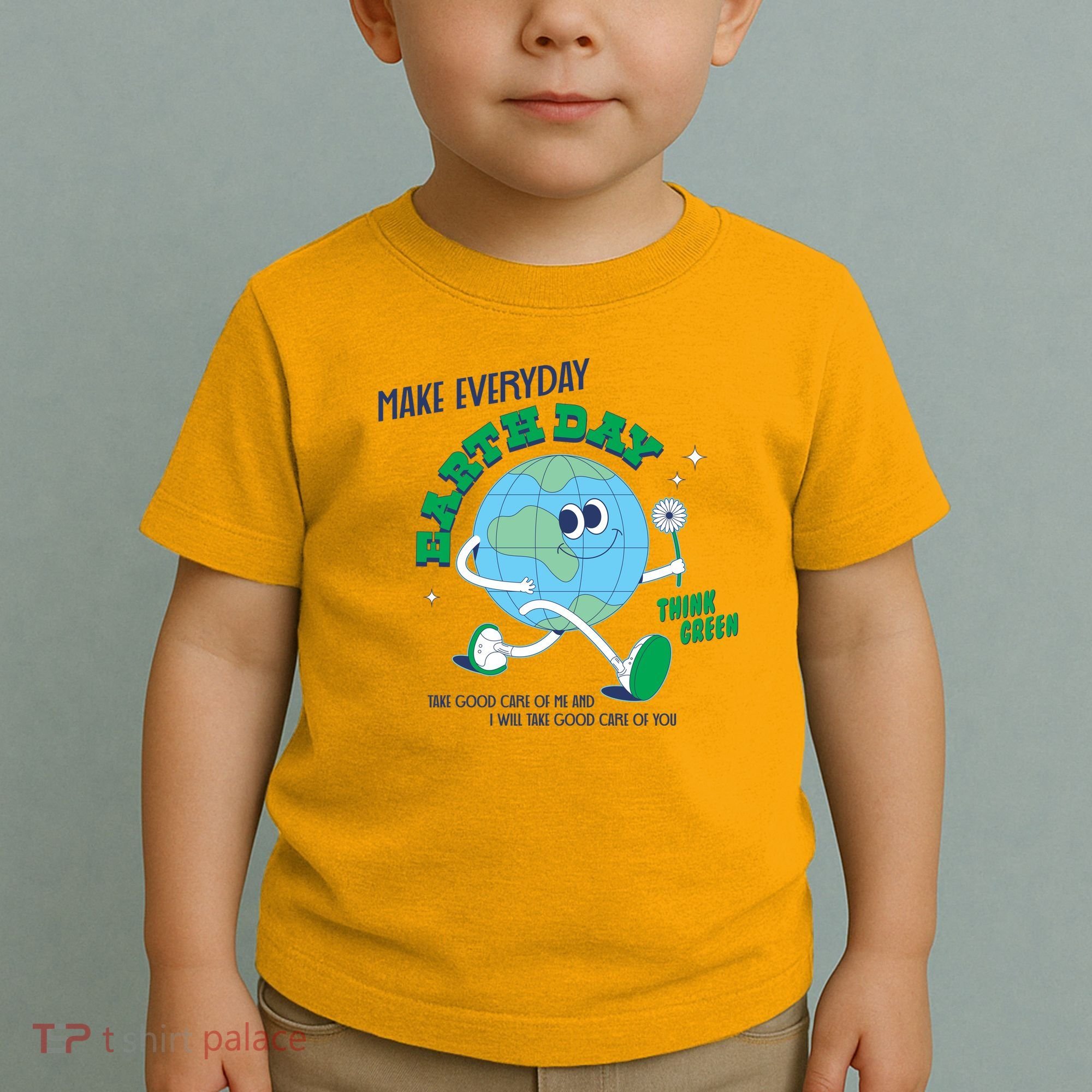 Funny Make Everyday Earth Day Think Green Cartoon Earth Toddler T-Shirt