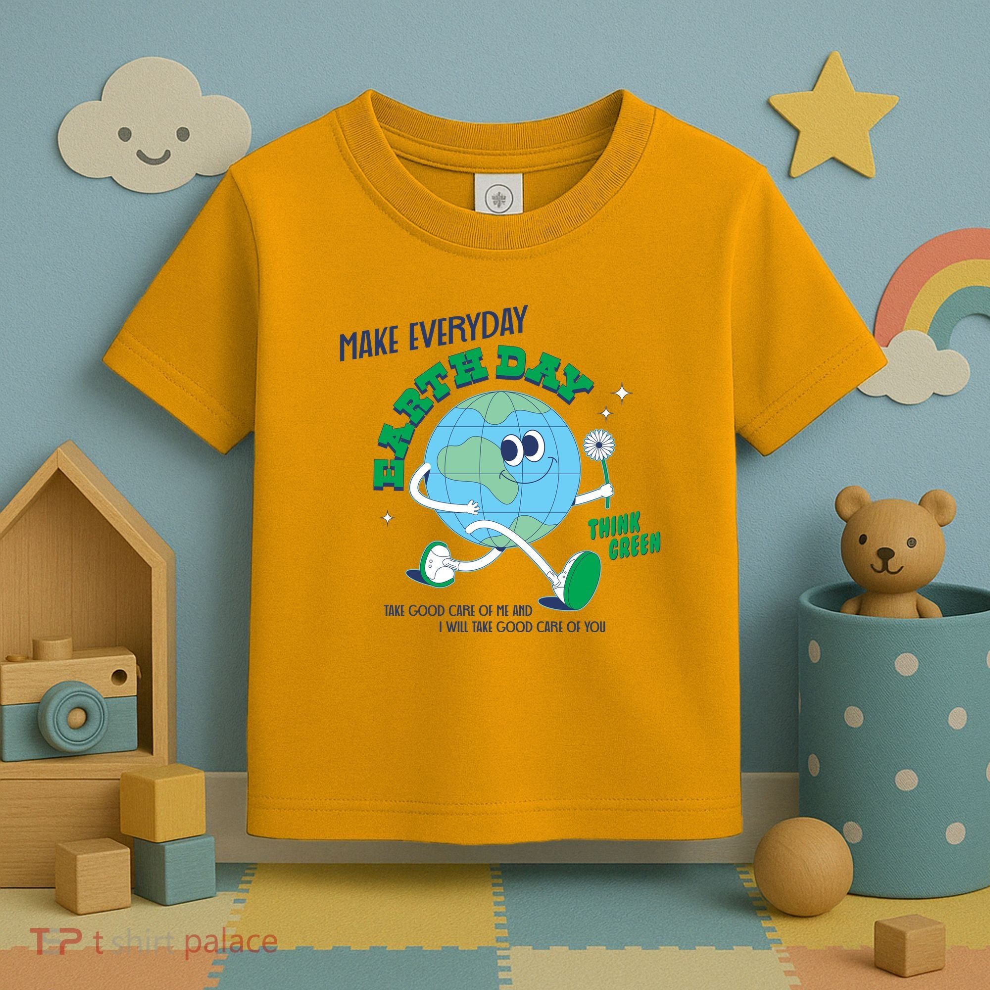 Funny Make Everyday Earth Day Think Green Cartoon Earth Toddler T-Shirt
