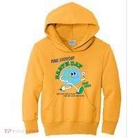 Funny Make Everyday Earth Day Think Green Cartoon Earth Kids Hoodie thumb 0