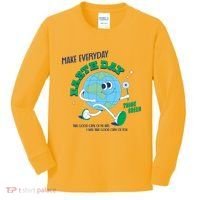 Funny Make Everyday Earth Day Think Green Cartoon Earth Kids Long Sleeve Shirt thumb 0