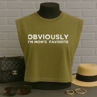 funny moms favorite, Obviously i'm mom's favorite Garment-Dyed Women's Muscle Tee thumb 3
