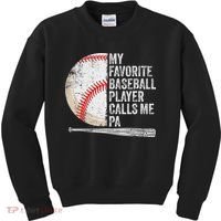 Funny My Favorite Baseball Player Calls Me Pa Father's Day Kids Sweatshirt thumb 0