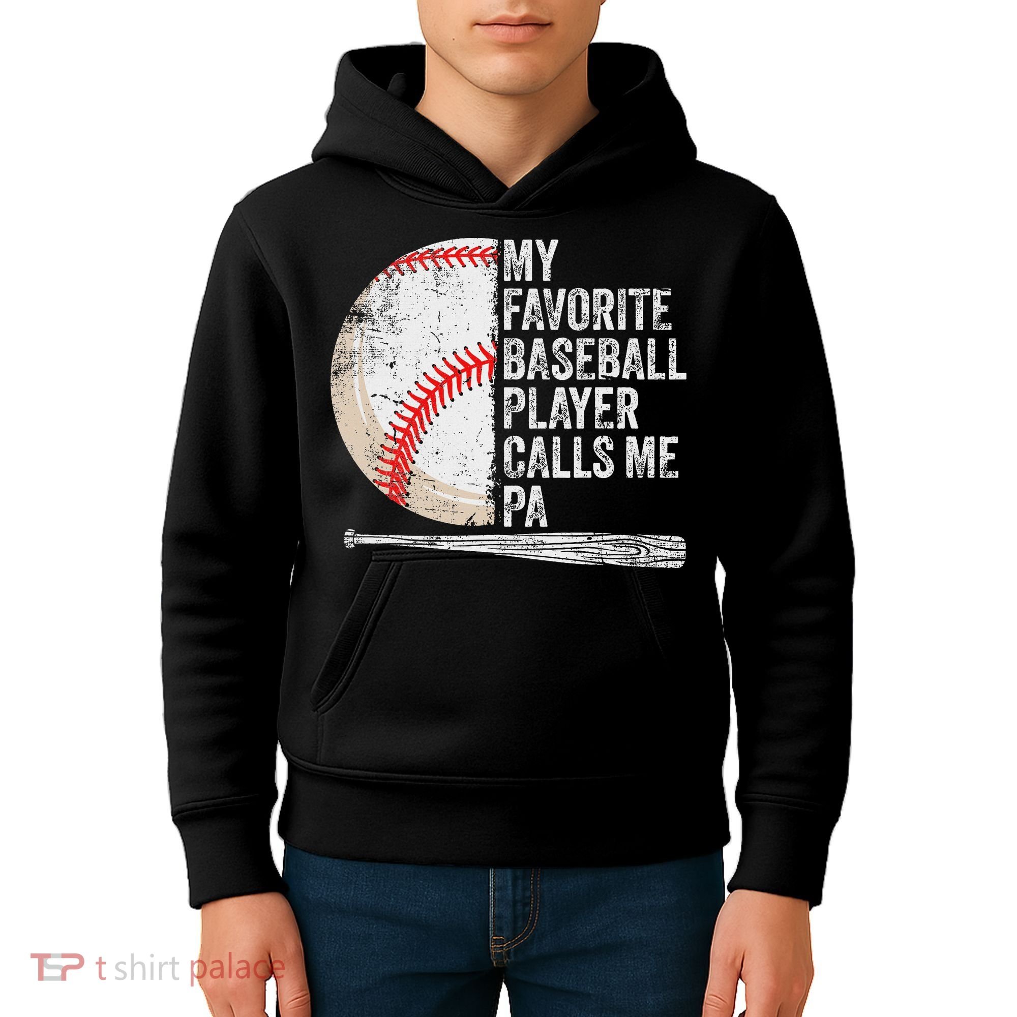 Funny My Favorite Baseball Player Calls Me Pa Father's Day Kids Hoodie