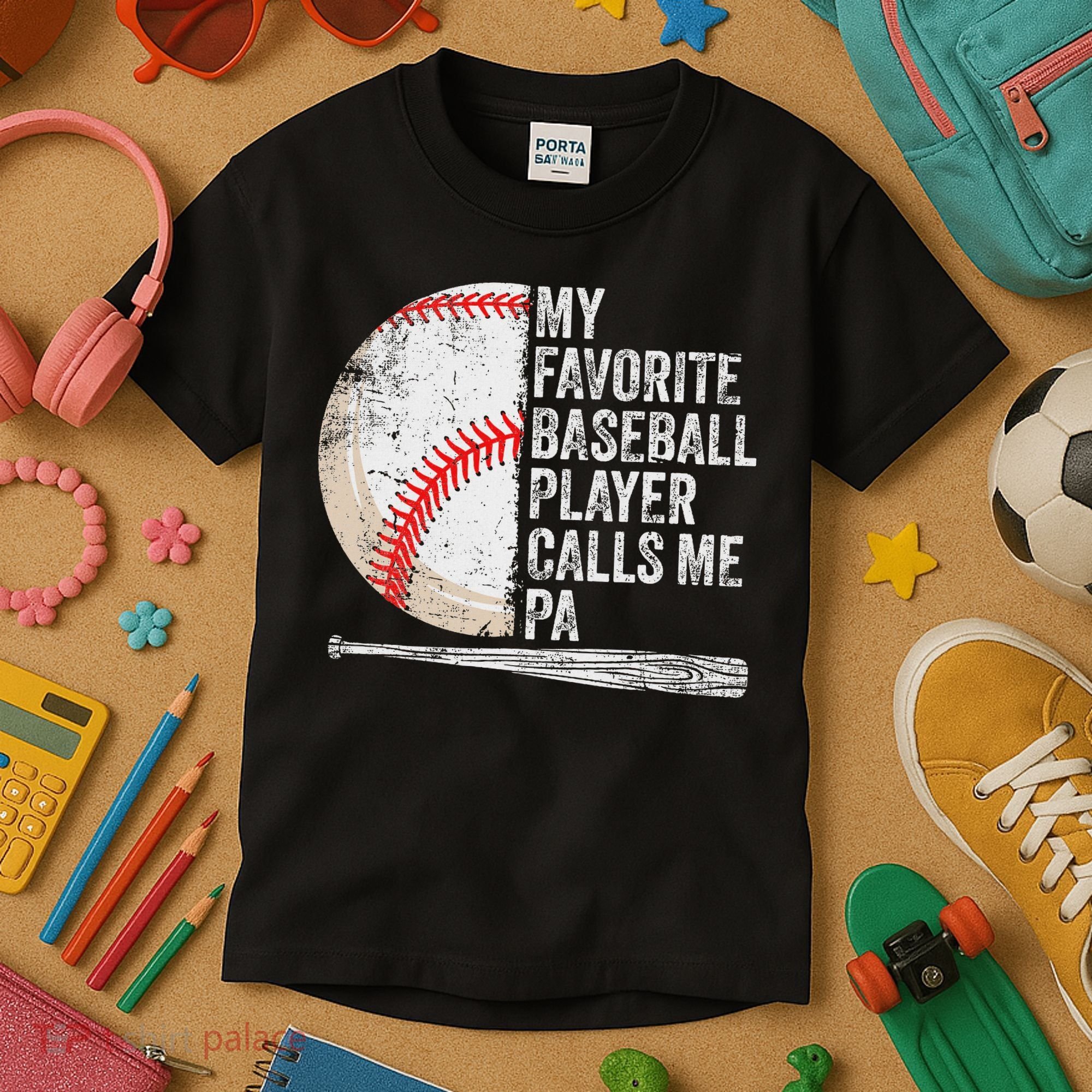 Funny My Favorite Baseball Player Calls Me Pa Father's Day Kids T-Shirt