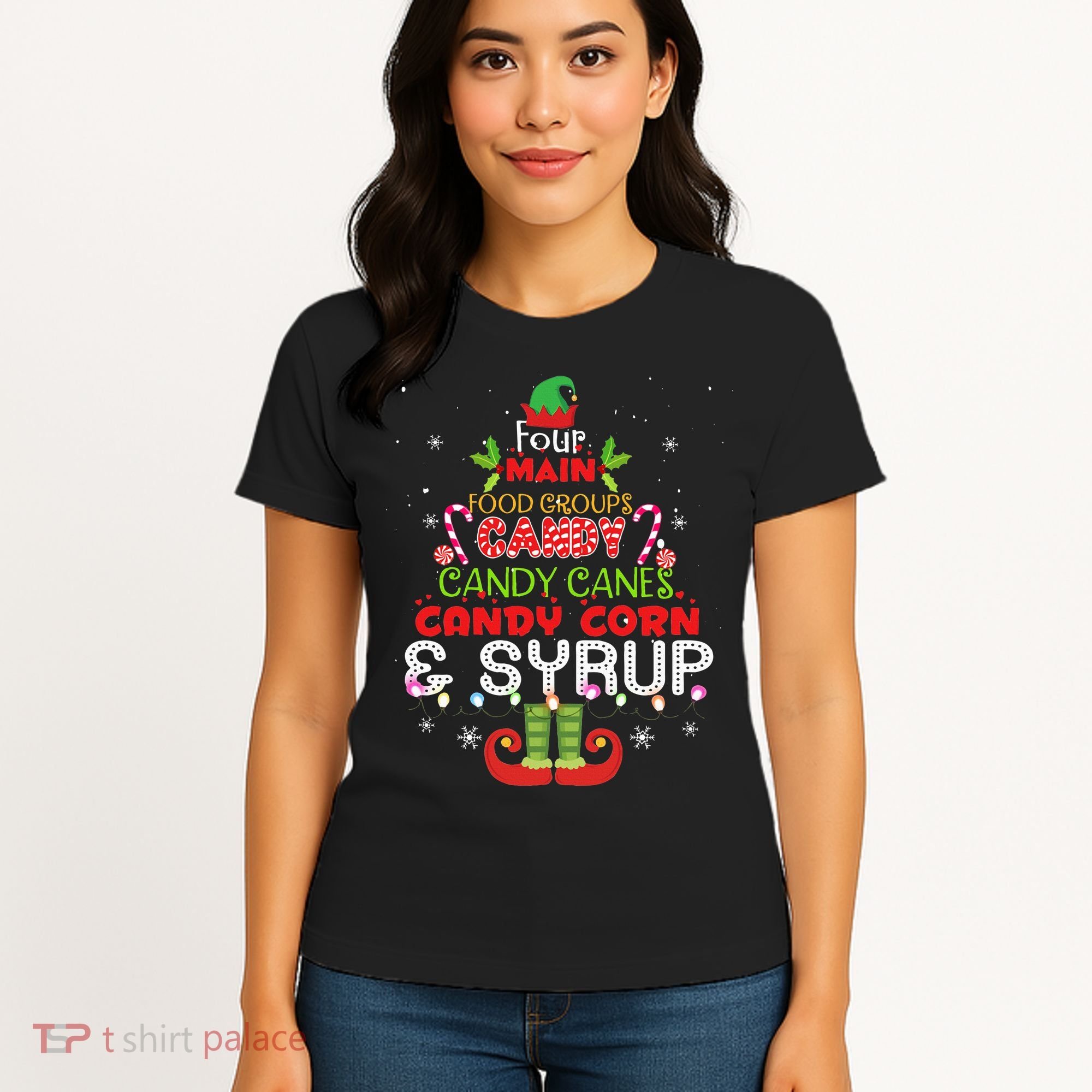 Four Main Food Groups Elf Buddy Christmas Pajama  Women's T-Shirt