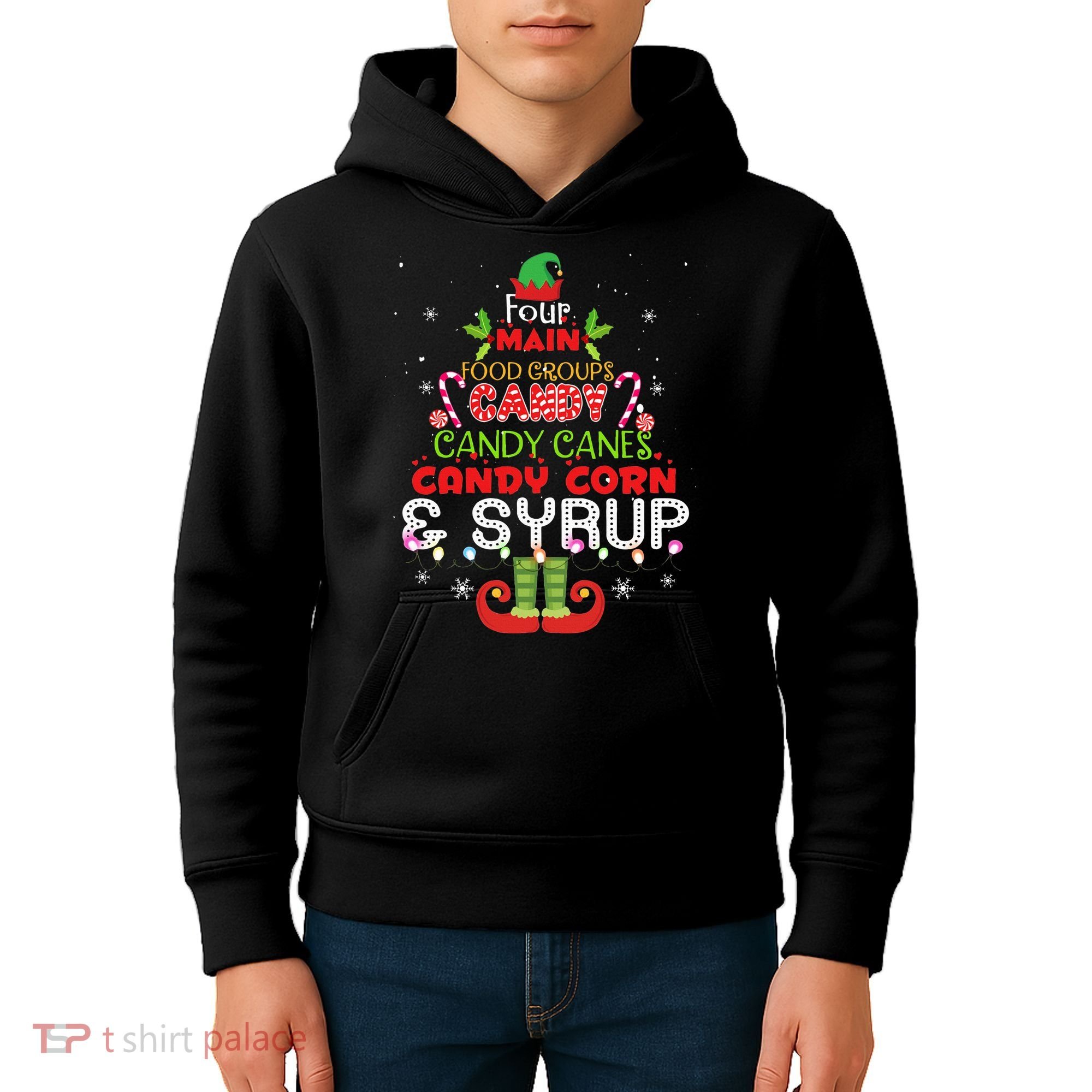 Four Main Food Groups Elf Buddy Christmas Pajama  Kids Hoodie