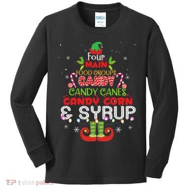 Four Main Food Groups Elf Buddy Christmas Pajama  Kids Long Sleeve Shirt