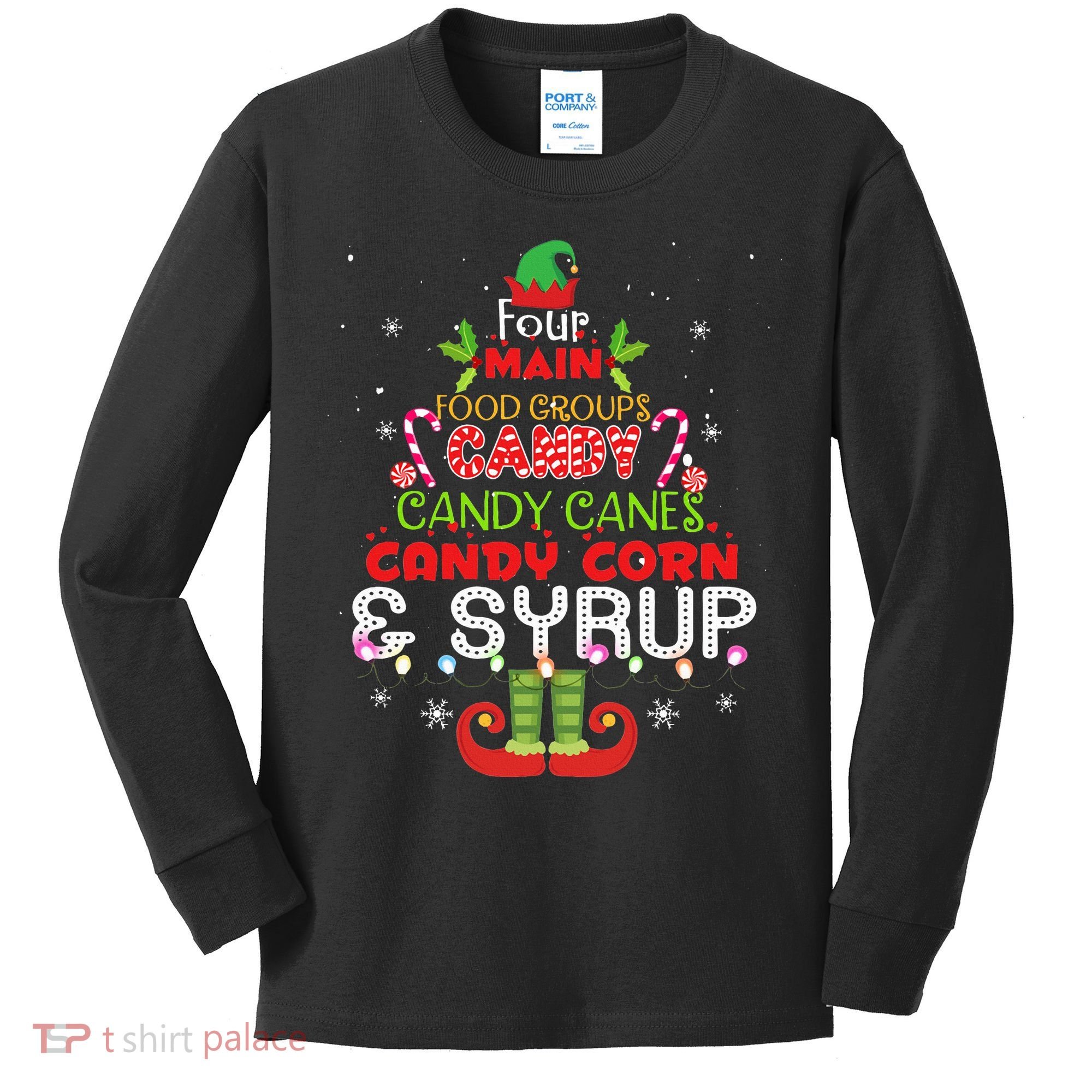 Four Main Food Groups Elf Buddy Christmas Pajama  Kids Long Sleeve Shirt