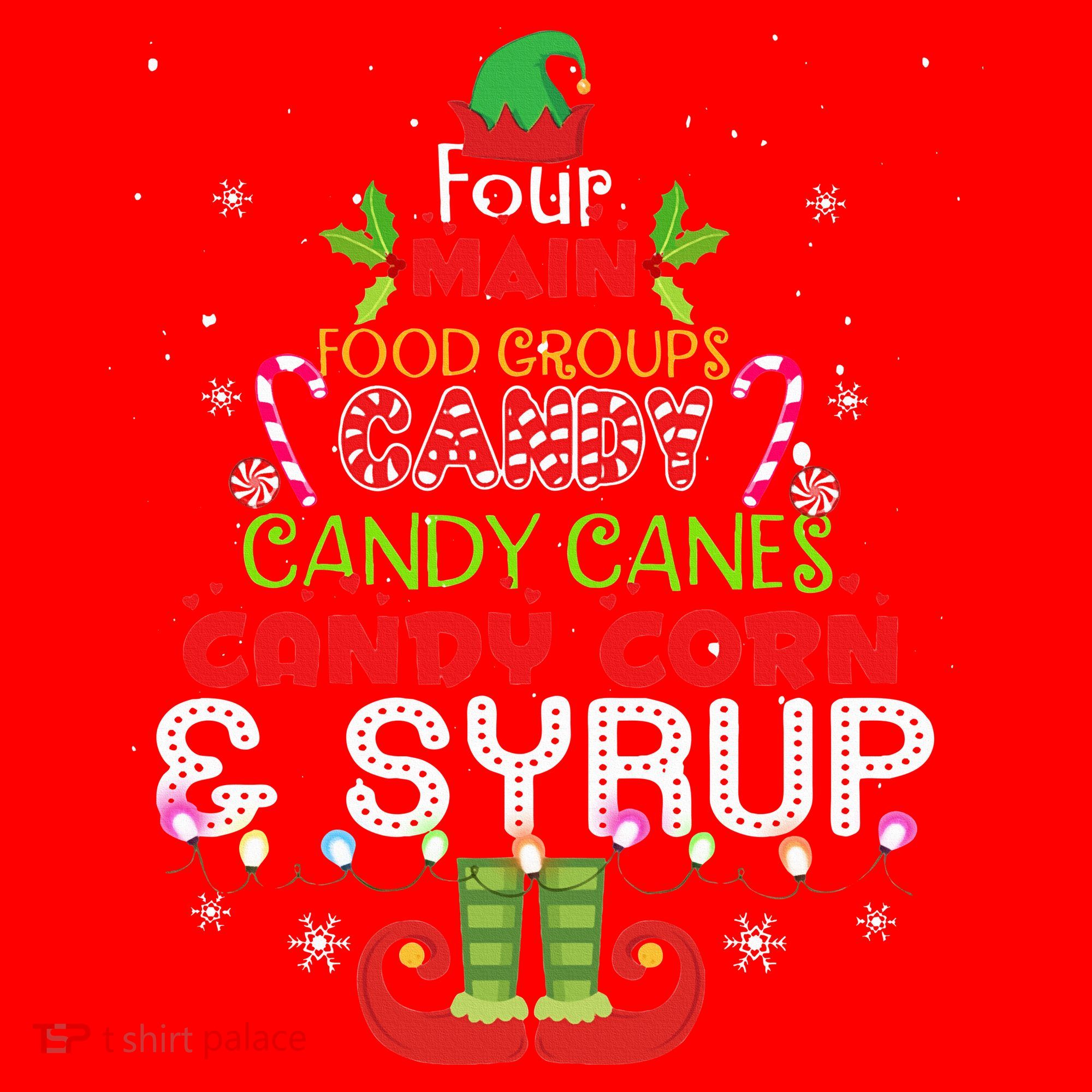 Four Main Food Groups Elf Buddy Christmas Pajama  Santa Hat