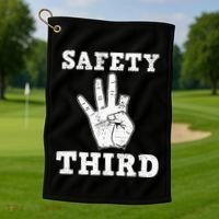 Funny Missing Finger Safety Third Fireworks July 4th Joke Golf Towel thumb 1
