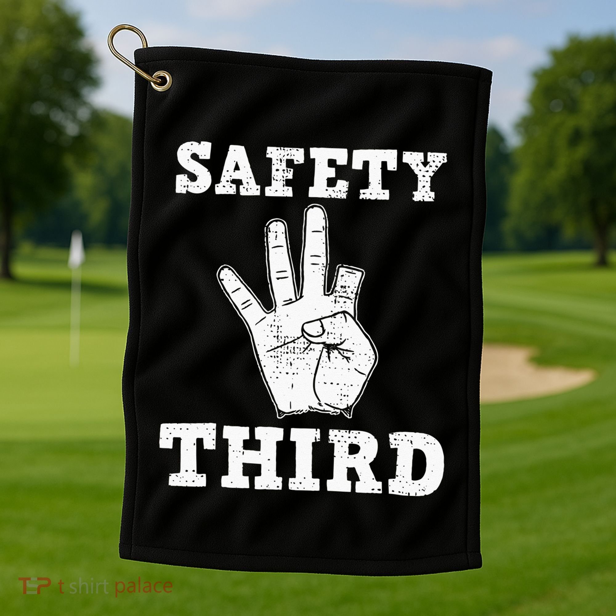 Funny Missing Finger Safety Third Fireworks July 4th Joke Golf Towel