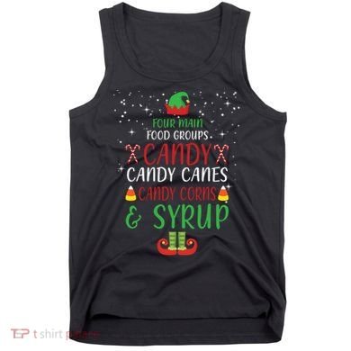 Four Main Food Groups Candy Canes Candy Corns Syrup Elf Tank Top