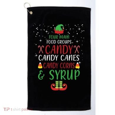 Four Main Food Groups Candy Canes Candy Corns Syrup Elf Golf Towel