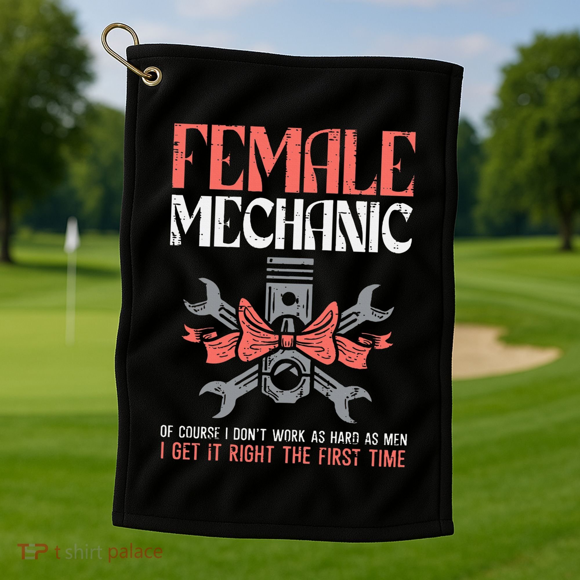 Female Mechanic Funny Car Auto Garage Golf Towel