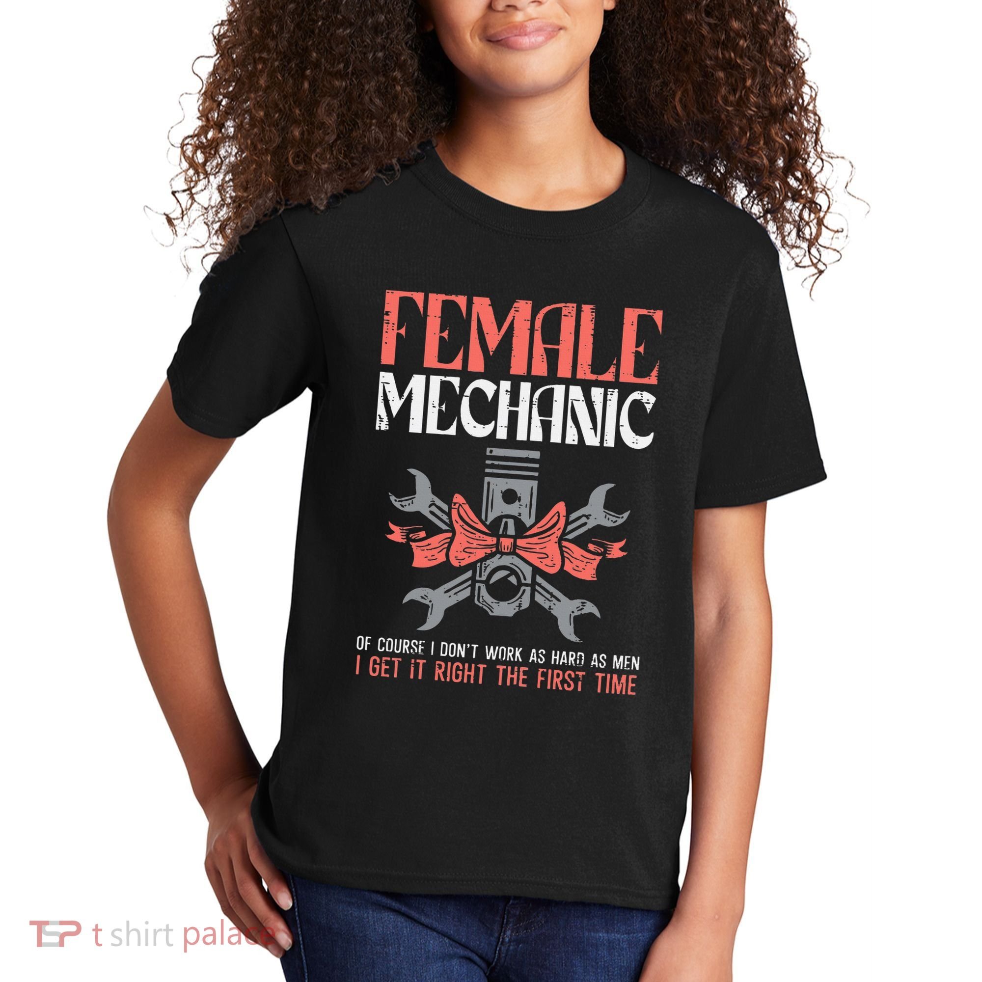 Female Mechanic Funny Car Auto Garage Kids T-Shirt