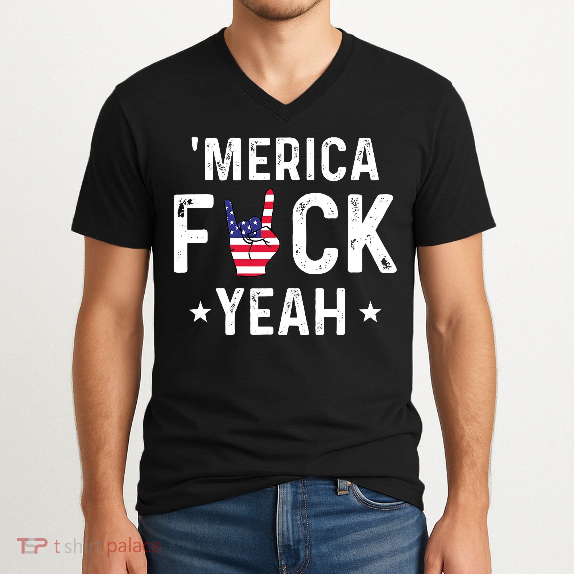 Funny Merica Fuck Yeah 4th Of July V-Neck T-Shirt