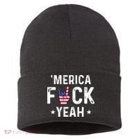 Funny Merica Fuck Yeah 4th Of July Sustainable Knit Beanie thumb 0