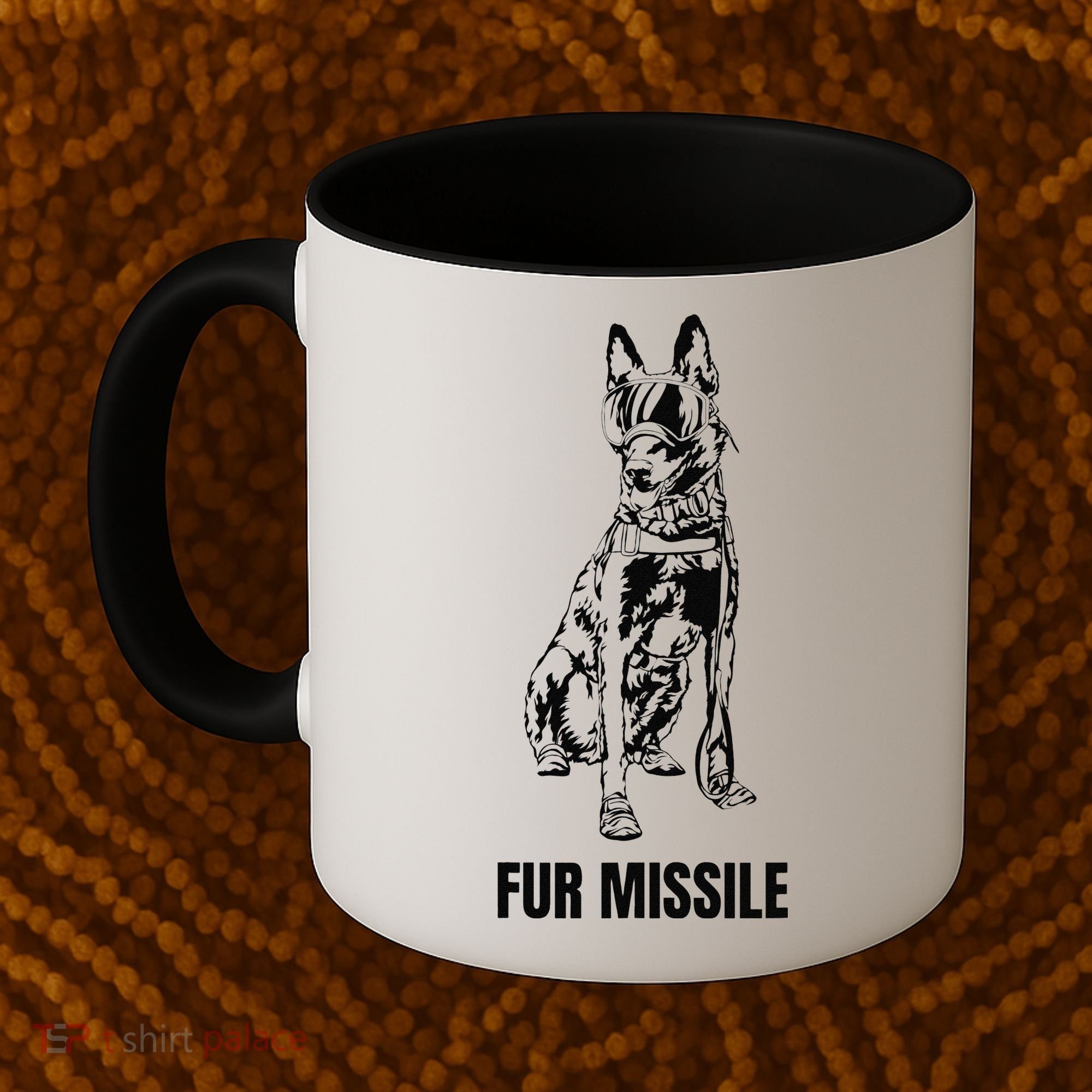 Fur Missile Funny Black Belgian Malinois Dog Coffee Mug