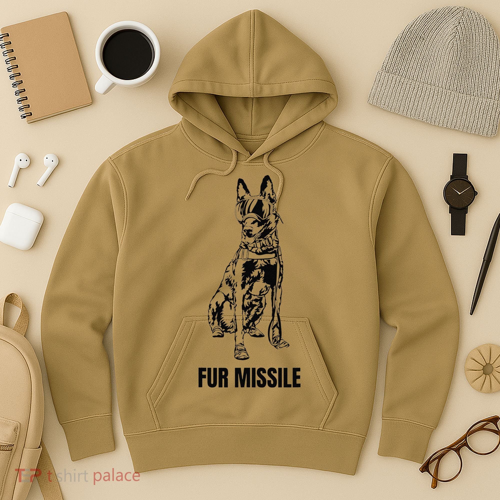Fur Missile Funny Black Belgian Malinois Dog Hoodie