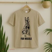 Fur Missile Funny Black Belgian Malinois Dog T-Shirt thumb 2